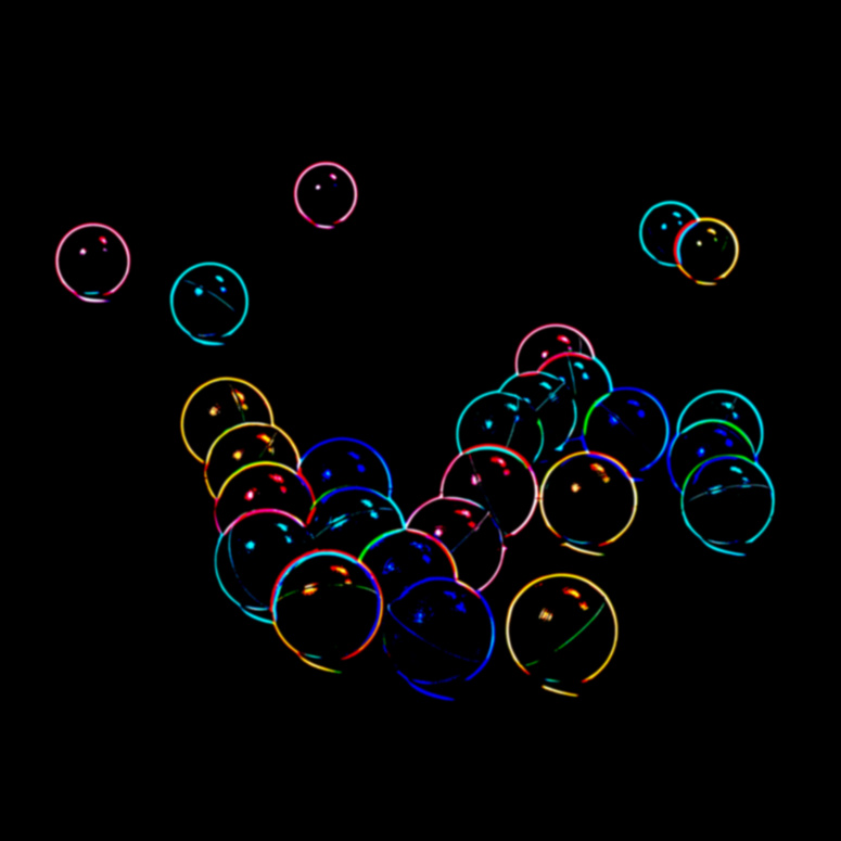 Group of abstract blurred neon bubbles